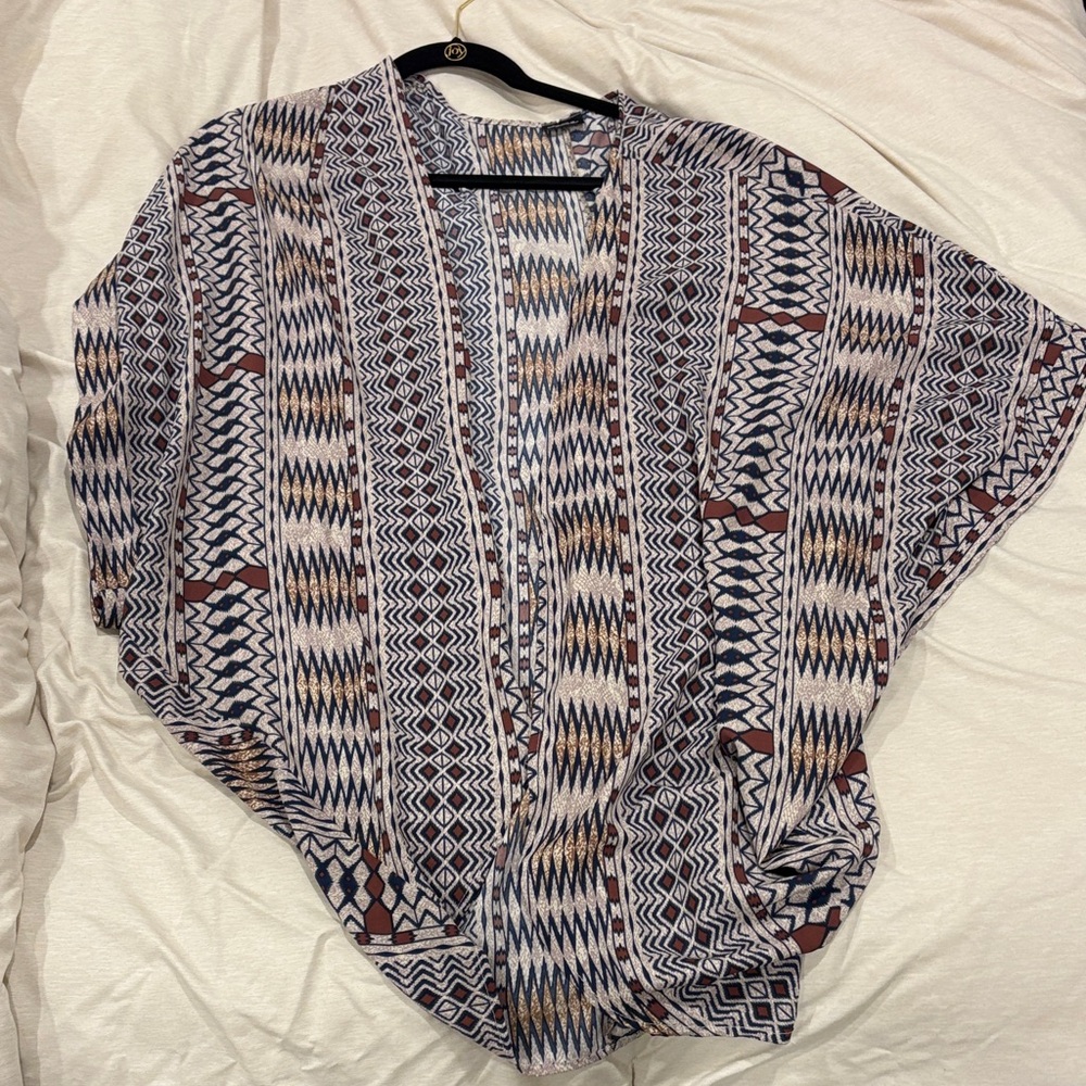Boutique Geometric Open Kimono - Navy, Cream & Rust
